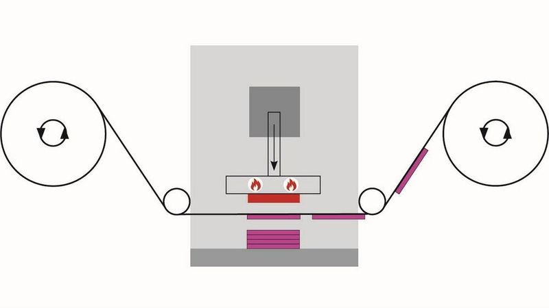 Um die 2D-gedruckten Schichten in ein dreidimensionales Bauteil zu transferieren, werden die einzelnen Schichten in einer Stempelmaschine übereinandergelegt und bei 200 bis 220 Grad verschmolzen. (Bild: mz Toner)