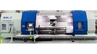 Arbeitsraum des Dreh-Fräszentrums N40MC mit Werkstück Seiltrommel. (Niles-Simmons)