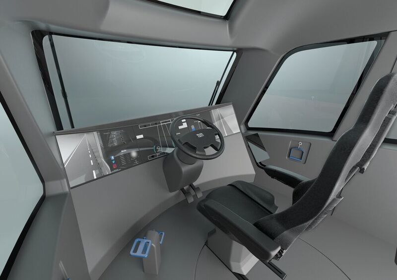 So könnte die Fahrerkabine zukünftiger Lkws aussehen. (TUM, Lehrstuhl Industrial Design, S. Rauchbart, W. Wilden)