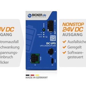 DC-Notstromversorgungslösung „Made in Germany“ Bicker UPSI-2406R2DP1MB (24 VDC / 4 A / 96 W) mit integriertem Li-Ion-Batteriepack und USB-C- / RS485-Modbus-Schnittstellen.(Bild:  Bicker Elektronik GmbH)