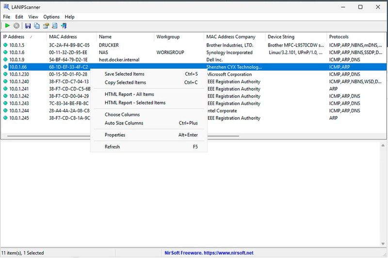 LANIPScanner scannt komplette Netzwerke und zeigt die gefundenen Geräte in der Oberfläche an.  (Bild: Joos | Nirsoft)