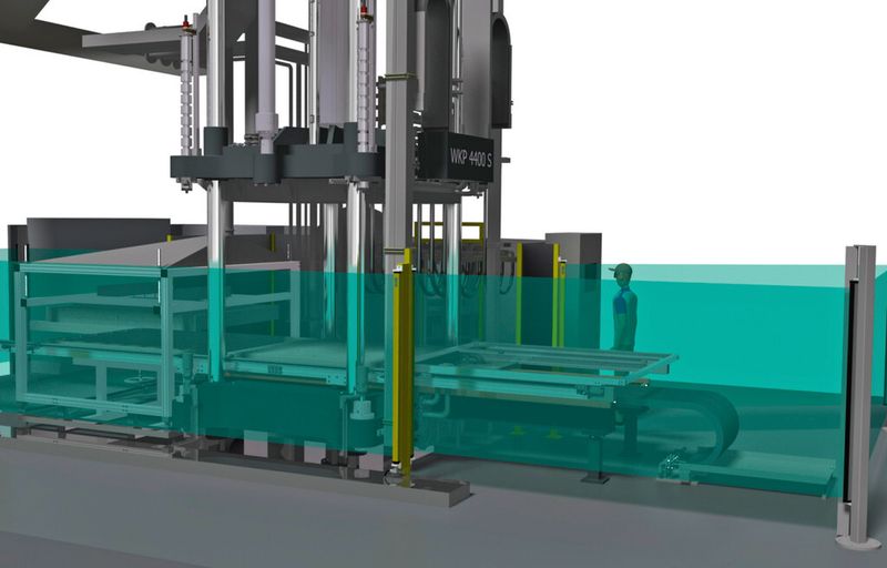 3D-Zeichnung der WKP 4400 S Composite: Die Hydraulik der für das ZLP konzipierten Presse ist zu 100 % ölnebelfrei und verhindert zuverlässig die Kontamination der CFK-Bauteile durch Öl. (Bild: Wickert)