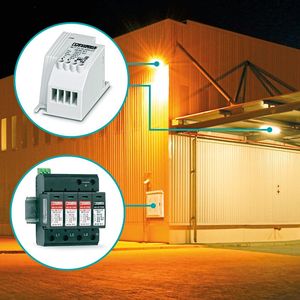 Bild 1: Ein möglicher Einsatzort für den Überspannungsschutz ist in der Hallenbeleuchtung zu finden. Hier bieten sich Komponenten an, die ein mehrstufiges Überspannungsschutz-Konzept bietet.(Bild:  Phoenix Contact)