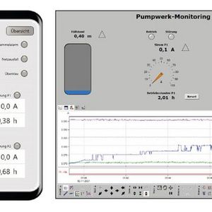 Links: Auch mobil immer alles im Blick behalten- mit der PS20 App von Delphin;  Rechts: Direkter Zugriff auf die Online- und Offlinewerte der Pumpwerke aus der Ferne (Bild:  Delphin, Stadtwerke Ennepetal)
