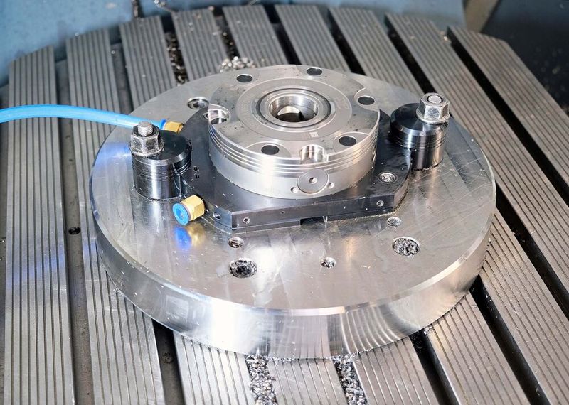 Close-up of the Ceratizit pneumatic zero-point clamping station. (Source: Whitehouse Machine Tools )