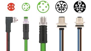 Auf der SPS IPC Drives 2018 zeigte Escha M8x1-Steckverbinder mit P-Codierung und D-Codierung, eine neue Leitungsqualität sowie Power-Flansche mit L- und K-Codierung (von links nach rechts). (Escha)