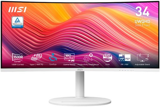 Der großzügige Bildschirm des Modern MD342CQPWDE bietet ausreichend Fläche und reichlich Features für anspruchsvolle Anwender.(Bild:  MSI)