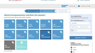 Stoffauswahl im Mixture-Guide (Air Liquide)