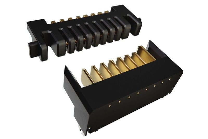 Blade contact connector system: Originally developed for batteries in laptops, this proven connector type is now also customized by Suyin for many other applications that require flexible mating angles, high robustness and reliable contacts even under vibration and shock.(Image: Suyin Europe)