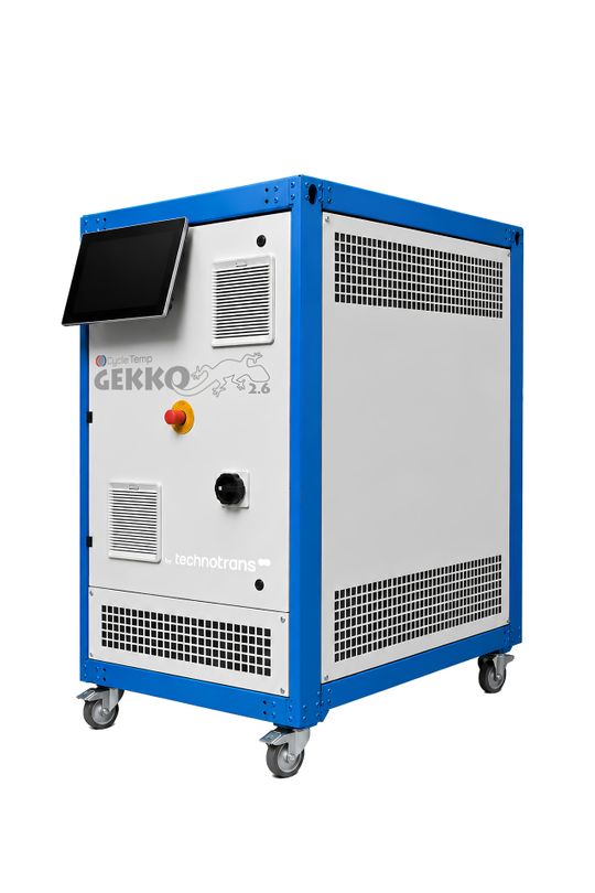 Das gemeinsam mit den Partnern Contura und CycleTemp neu entwickelte variotherme Temperierung Vario Gekko stellt schnelle Zykluszeiten und hohe Energieeffizienz sicher.(Bild:  Technotrans)