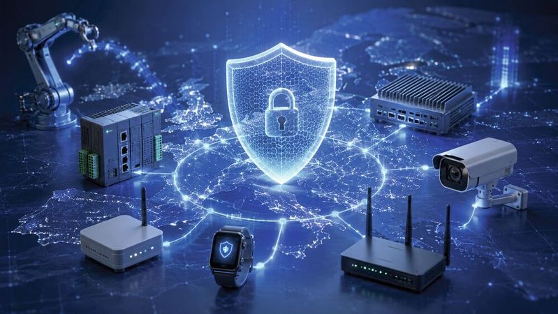 Cybersicherheit: Der Cyber Resilience Act (CRA), die Radio Equipment Directive (RED) und weitere Vorgaben machen Security by Design, OTA-Updates und durchgängige Compliance zur Pflicht für vernetzte Geräte.(Bild:  Dall-E / KI-generiert)
