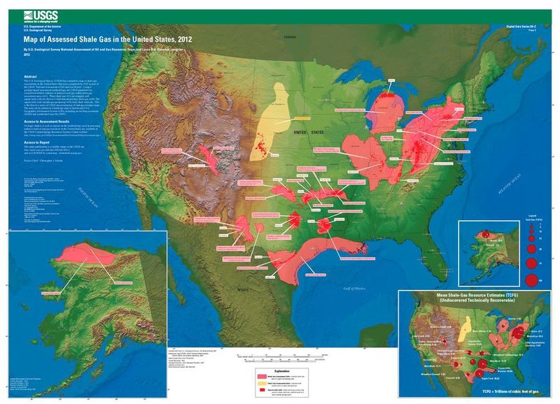 Map of Assessed Shale Gas in the United States, 2012 (Public Domain)