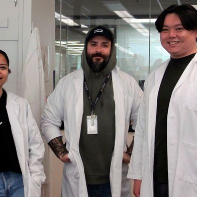 From left: Denise Catacutan, Jon Stokes and Gary Liu recently created a new AI model for drug development, and used it to design a new topical antibiotic. (Source: McMaster University)