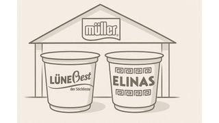 Hochwalds Joghurtmarken Elinas und Lünebest schlüpfen unter das Dach des Milchkonzerns Müller. (Bild: GPT Image Editor / KI-generiert)