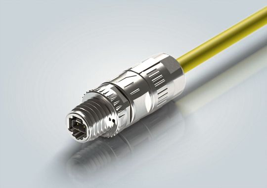 Die Harting Technologiegruppe zeigt in Hannover u. a. die T1-Industrial-SPE-Schnittstelle im robusten M12-Rundsteckverbindergehäuse.(Bild:  Harting)