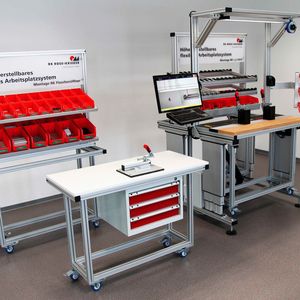 Ein Baukasten – viele Lösungen: das Lean-Arbeitsplatzsystem von RK Rose+Krieger basiert auf dessen Profil-, Linear-, und Verbindungstechnik-Produkten.(Bild:  RK Rose+Krieger)
