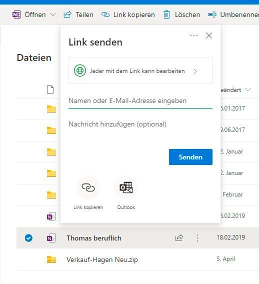 Links zum Teilen von Dateien in Microsoft OneDrive for Business erstellen. (Joos/Microsoft)
