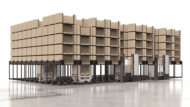 Im innovativen Lagersystem RoverLog von Extor ermöglichen Zahnstangengetriebe die präzise Ein- und Auslagerung von Ladungsträgern.(Bild:  Extor GmbH)