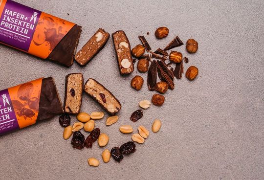 Krabbler-Knabber! Das sind (nur als Beispiel) Nahrungsriegel, die aus Getreide und Insektenproteinen bestehen. Die automatische Herstellung von wertvollem Insekteneiweiß will der Food-Konzern Aspire jetzt mithilfe von Dematic-Know-how in Angriff nehmen.(Bild:  Krabbeltiger)