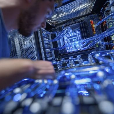 Ein passiver Luftkanal führt Kaltluft gezielt zu Top-of-Rack-Switches und reduziert deren thermische Belastung auch in hochverdichteten Rechenzentrumsschränken. (Bild: Midjourney / Paula Breukel / KI-generiert)