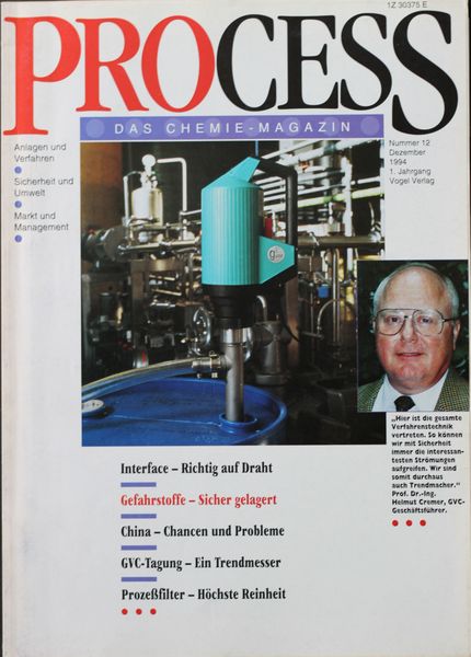 Dezember 1994   Top Themen:  - Interface - Richtig auf Draht - Gefahrstoffe - Sicher gelagert - China - Chancen und Probleme - GVC-Tagung - Ein Trendmesser - Prozeßfilter - Höchste Reinheit (Bild: PROCESS)