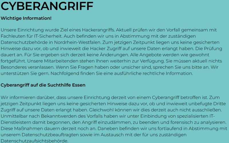 Vermutlich am 6. März 2026 ist die Suchthilfe direkt in Essen Opfer eines Cyberangriffs geworden. (Bild: Vogel IT-Medien GmbH)