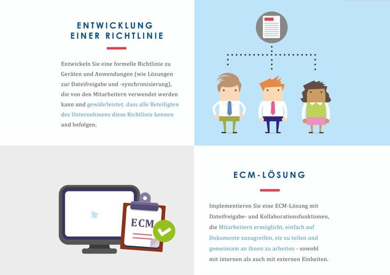 Es sollte eine klare Richtlinie entwickelt werden, die den Nutzern deutlich macht, welche Formen der Dateifreigabe und -synchronisation zulässig sind. Zusätzlich sollten Unternehmen eine ECM-Lösung mit Dateifreigabe- und Kollaborationsfunktion einführen, die es den Nutzern ermöglicht, einfach auf Dokumente zuzugreifen, sie zu teilen und gemeinsam mit ihnen zu arbeiten – sowohl intern als auch mit externen Nutzern. Mögliche Lösung: M-Files. (M-Files)