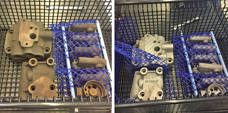 Die Abreinigung mittels CNP von stark anhaftender Pigmentverschmutzung,ermöglicht eine um mehr als 25 % reduzierte Ultraschallleistung, je nach Grundmaterial eine deutliche Zeitersparnis und eine bessere Reinigung der Innengeometrien. (LPW)