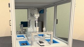 Das erste automatisierte isotherme Kalorimeter - vorne sieht man den Zugang zu Kalorimeter und Roboter-Probenhandling; hinten sind Ampullenmagazin und Probenannahme. (Bild: ThyssenKrupp)