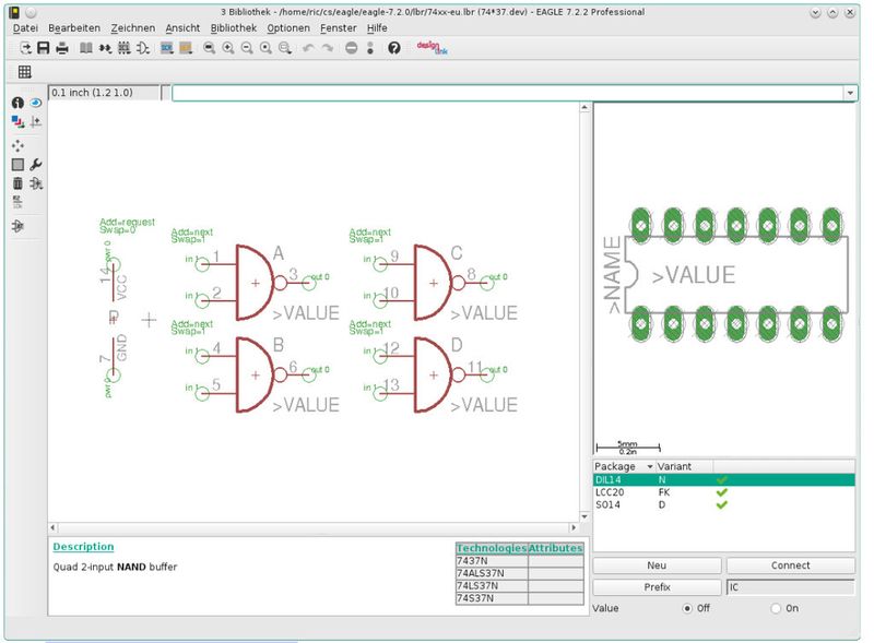 CadSoft Eagle7 im Überblick: Device-Editor-Fenster (Bild: CadSoft)